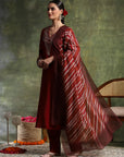 Zari-Embroidered Poly Viscose Kurta Set with Printed Chanderi Dupatta