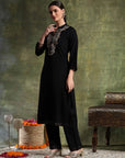 Poly Viscose Kurta Set with Zari-Embroidered Mandarin Collar