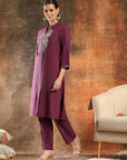 Embroidered Cotton Blend Straight Kurta Set