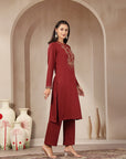 Viscose Blend Kurta Set with Ethnic Motif Embroidery