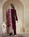Velvet Kurta Set with Zari Neck, Gotta Accents & Banarasi Dupatta