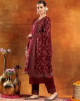 Calf-Length Jacquard Wool Kurta Set with Swarovski Detail & Dupatta