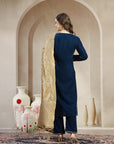 Velvet Straight Kurta Set with Zari Embroidery & Banarasi Dupatta