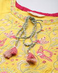 Yellow & Pink Floral Embroidered Pure Cotton Kurti