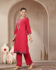 Zari-Embroidered Poly Viscose Kurta Set with Palazzo
