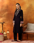 Velvet Zari Embroidered Kurta Set with Elasticated Palazzo
