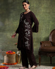 Solid A-Line Viscose Rayon Kurta Set with Thread Embroidery & Bell Sleeves