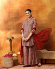Ethnic Motif Printed Kurta with Zari Embroidery, Garara & Sequin-Laced Dupatta