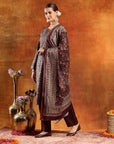 Pashmina Kani Print Kurta Set with Swarovski Yoke & Wool Dupatta