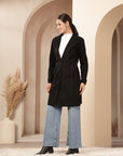Suede Long Coat with Button Placket & Tab-Sleeve Detailing
