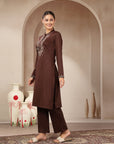 Viscose Blend Kurta Set with Ethnic Motif Embroidery