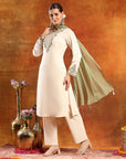 Knitted Wool Kurta Set with Ari Embroidery & Tasselled Dupatta