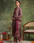 Paisley Wool Blend Kurta Set with Swarovski Detailing & Chiffon Dupatta