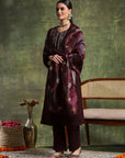Wool Blend Embroidered Kurta Set with Silk Dupatta