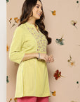 Floral Yoke Design Sequinned Linen Sequinned Kurti