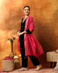 Regal Velvet Kurta Set with Zari & Patch Embroidery