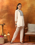Solid Zari Embroidered Rayon Kurta with Laced Hem Palazzo