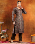 Pashmina Kani Print Kurta Set with Swarovski Yoke & Wool Dupatta