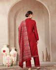 Woolen Jacquard Embroidered Kurta Set with Wool Dupatta