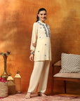Viscose Rayon Lakhnavi Embroidered Kurti with Lace Hem Palazzo