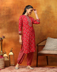 Viscose Rayon Zari Embroidered Kurta with Ethnic Print Palazzo