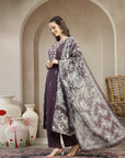 Floral Pashmina Wool Kurta Set with Kotta Dupatta