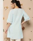 Floral Embroidered Flared Sleeves Kurti