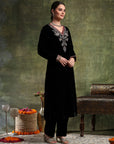 Velvet Kurta Set with Zari Embroidery & Banarasi Art Silk Dupatta