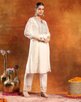Crepe-Raschel Embroidered Kurta Set with Mesh Lace Dupatta