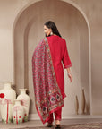 Zari-Embroidered Viscose Blend Kurta Set with Art Silk Dupatta