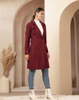 Suede Long Coat with Button Placket & Tab-Sleeve Detailing