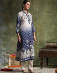 Linen Printed Kurta Set with Swarovski Detailing, Palazzo & Kotta Dupatta