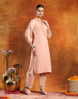 Twill Weave Embroidered Kurta Set with Lace-Trimmed Palazzo