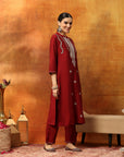 Blended Zari Embroidered Kurta Set with Palazzo & Printed Silk Dupatta