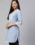 Blue White Floral Embroidered Kurti