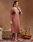 Kurta Set with Intricate Dori Embroidery, Lace Hem Palazzo & Embroidered Supernet Dupatta