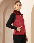 Velour Fur Sleeveless Jacket with Structured Collar & Zipper Closure