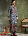 Paisley Wool Blend Kurta Set with Swarovski Detailing & Chiffon Dupatta