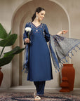 Rayon Embroidered Kurta Set with Patola Khadi Silk Dupatta