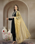 Velvet Zari-Embroidered Kurta Set with Palazzo & Banarasi Dupatta