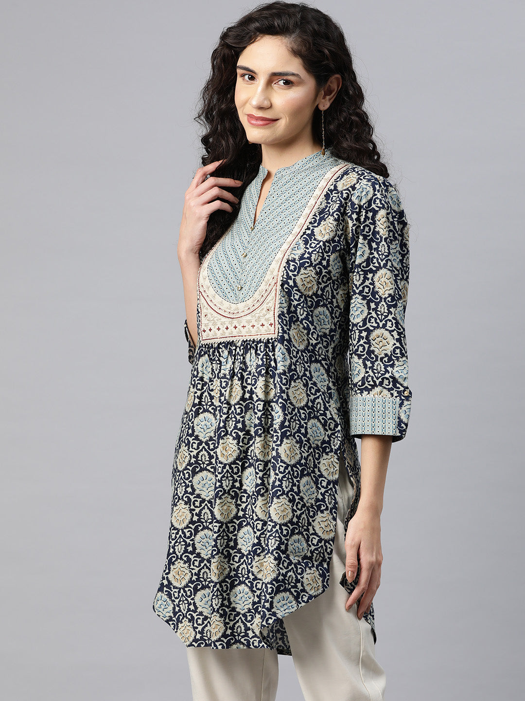 Ethnic Motif Printed Straight Modal Chanderi Kurti