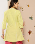 Floral Yoke Design Sequinned Linen Sequinned Kurti