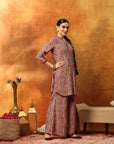 Ethnic Motif Printed Kurta with Zari Embroidery, Garara & Sequin-Laced Dupatta