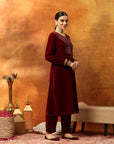 Velvet Kurta Set with Zari Embroidered Yoke with Palazzo & Art Silk Dupatta