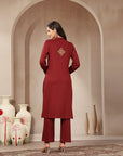 Viscose Blend Kurta Set with Ethnic Motif Embroidery