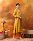 A-Line Kurta Set with Lucknavi Embroidery, Palazzo & Embroidered Supernet Dupatta