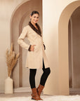 Suede Long Coat with Fur Collar & Sleeve Detailing