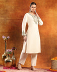 Knitted Wool Kurta Set with Ari Embroidery & Tasselled Dupatta