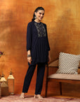 Solid Zari Embroidered Rayon Kurta with Laced Hem Palazzo