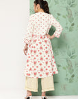 Floral Printed Sweetheart Neck Cotton Linen Kurta